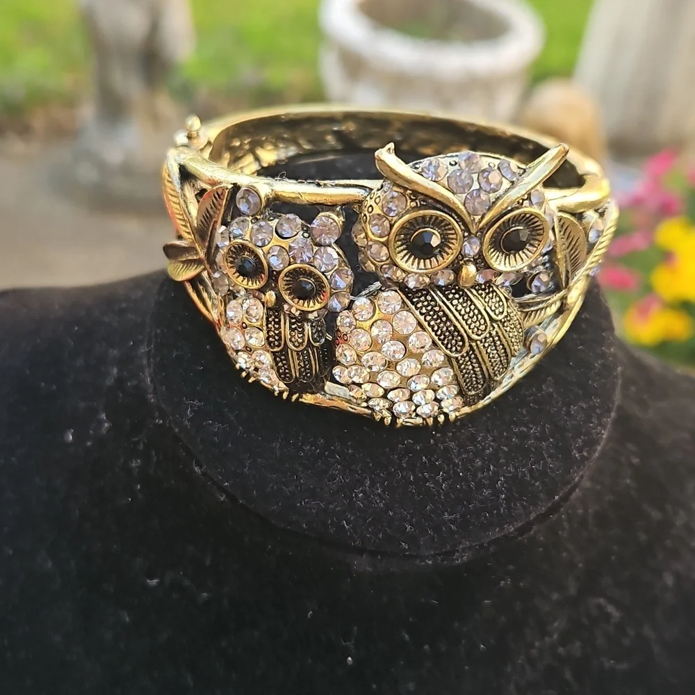 Goldtone Owl Clamper Bracelet